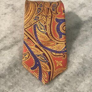 Dion Collection Tie Mens Silk Red Gold Blue Paisley Pattern Preppy Formal Career